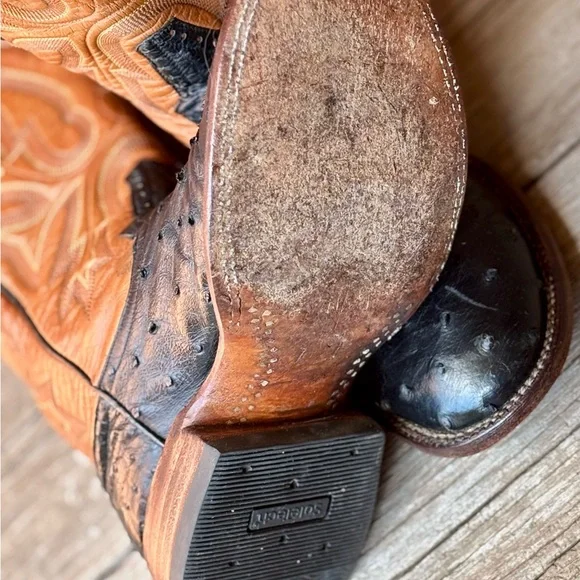 Rod Patrick Men's Handmade Ostrich Black Brown Leather Western Boots Sz 8D - Picture 10 of 10